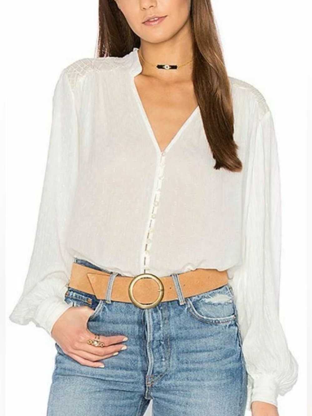 FREE wPEOPLE $108 White CANYON ROSE Metallic Embroidered Yoke Blouse size XS #11 - Picture 3 of 13